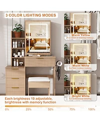 Streamdale Furniture Modern Vanity Desk with Led Mirror, 4 Drawers, Shelves, and Stool