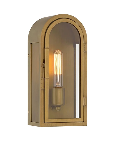 Possini Euro Design Alys 13inch High Industrial Outdoor Wall Light Fixture Mount Porch House Weatherproof Aged Brass Finish