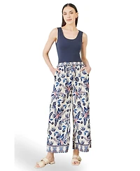 Yumi Women's Bird Print Viscose Wide Leg Trousers