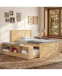 Streamdale Furniture Twin Size Wooden Platform Bed With Pull Out Trundle,Storage Cabinet