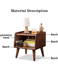 Rainsken Solid Wood Nightstand, Mid Century Modern Bedside Table with Open Storage Shelf for Bedroom, Living Room