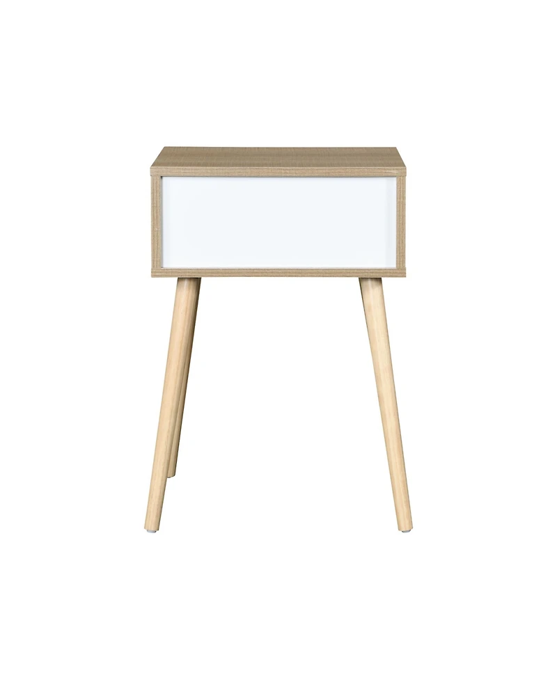 Rainsken Nightstand 1-Pc Mdf & Rubber Wood Drawer Storage Bedside Table