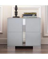 Rainsken 1 Pc Mdf Elegant Nightstand with Silver Mirrored Handle and 2 Drawers Bedside Table