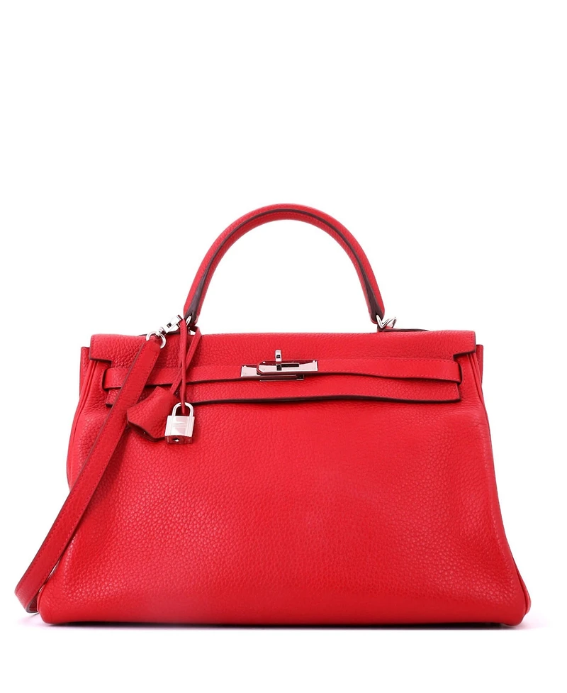 Pre-Owned HERMES Kelly 35 Handbag Red Clemence with Palladium Hardware