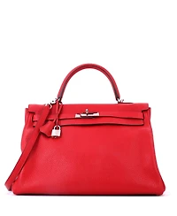 Pre-Owned HERMES Kelly 35 Handbag Red Clemence with Palladium Hardware