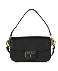 Pre-Owned Prada Black Saffiano Lux Leather Embleme Flap Shoulder Bag