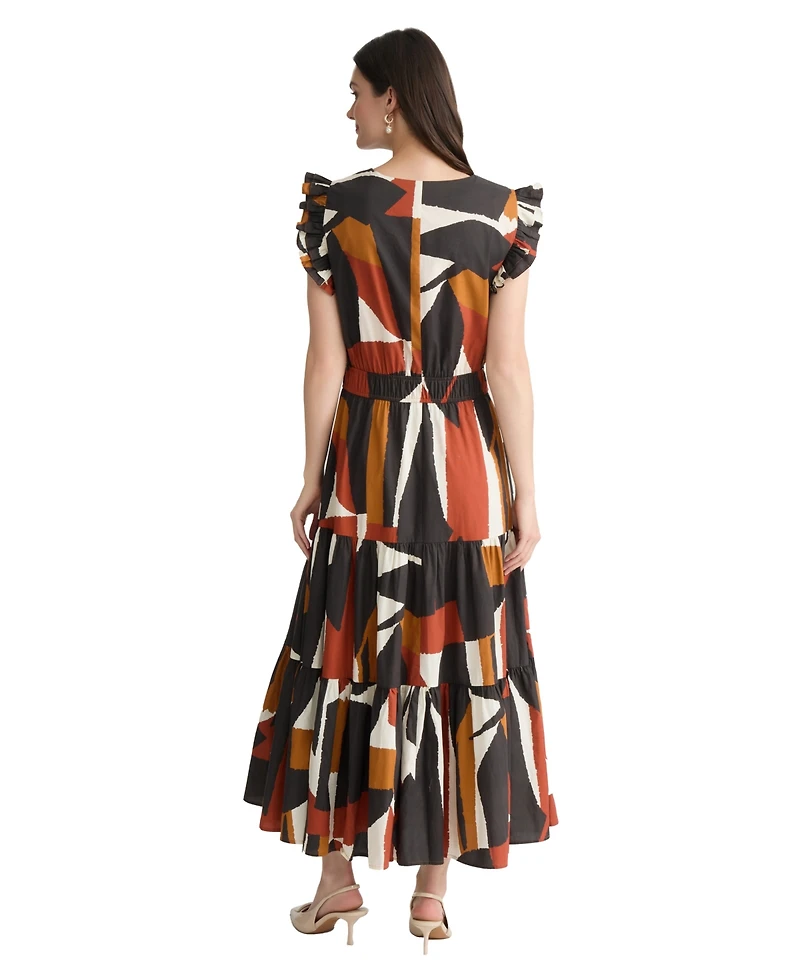 Jones New York Women's Ruffle-Sleeve Double Elastic Waistband Midi Dress