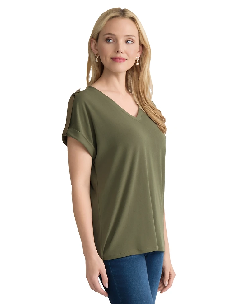 Jones New York Women's Roll Cuff Tab T-Shirt