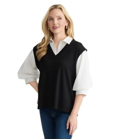 Jones New York Womens Collared Serenity Twofer Top