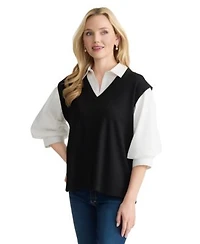 Jones New York Womens Collared Serenity Twofer Top