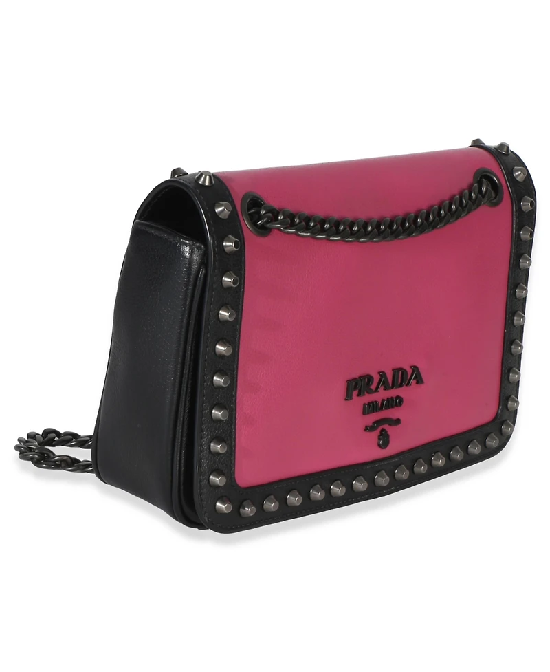 Pre-Owned Prada Black Pink Calfskin Glace Studded Chain Flap