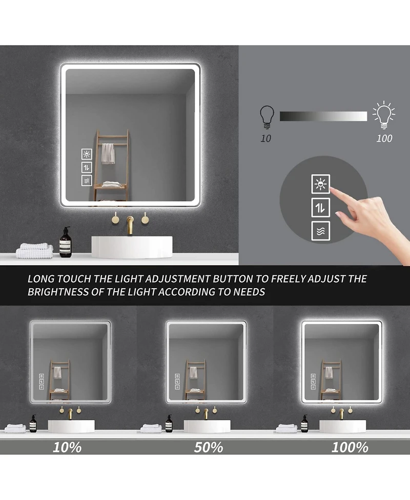 Busdays 36x36 Inch Led Vanity Mirror for Bathroom Front Lights Wall Mounted Anti Fog Frameless Copper Free Silver Makeup Mirror Horizontal or Vertical