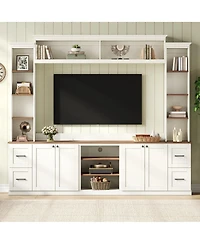 Streamdale Furniture 4-in-1 Farmhouse Tv Stand with Bookshelf for TVs Up to 70"