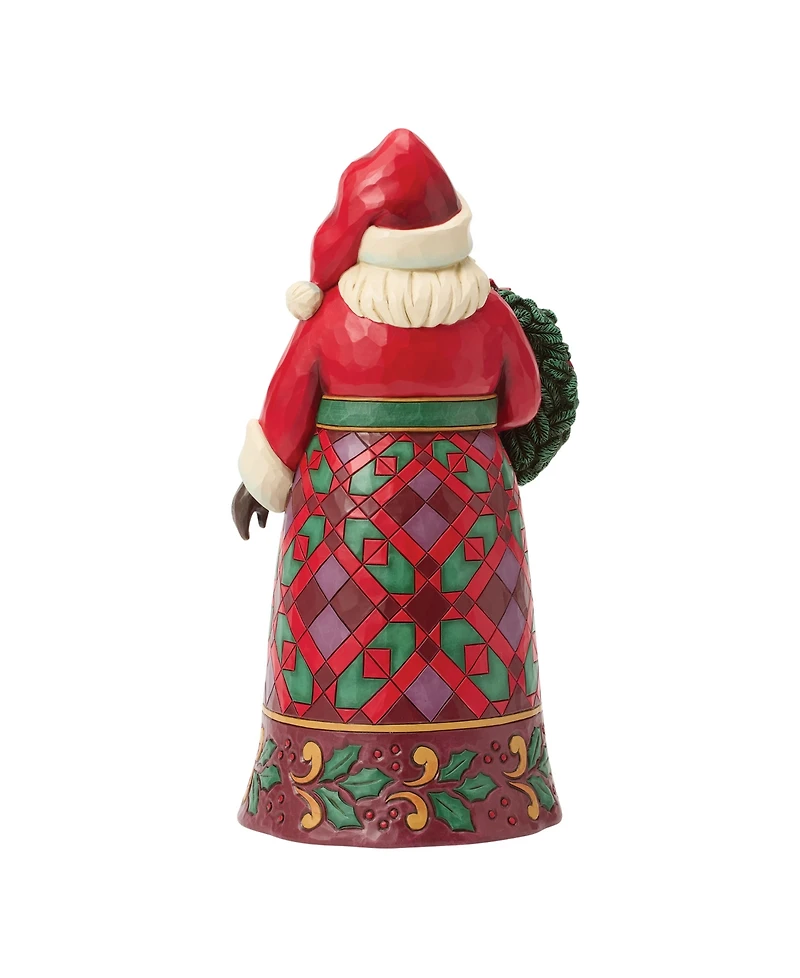 Jim Shore Heartwood Creek Fig Santa with Wreath and Poinsettia