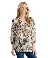 Jones New York Women's V-Neck Pleat Front Top