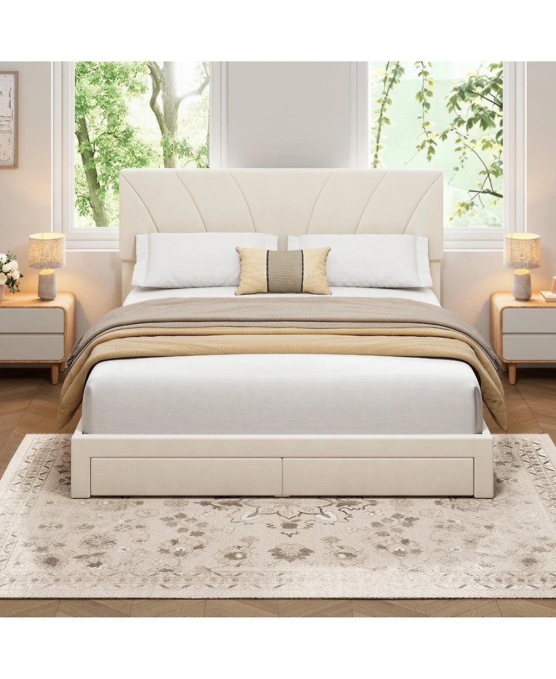Homfan Velvet Bed Frame with 2 Storage Drawers ? Adjustable Headboard, Platform Bed with Wooden Slats, No Box Spring Needed, Easy Assembly