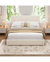 Homfan Velvet Bed Frame with 2 Storage Drawers ? Adjustable Headboard, Platform Bed with Wooden Slats, No Box Spring Needed, Easy Assembly