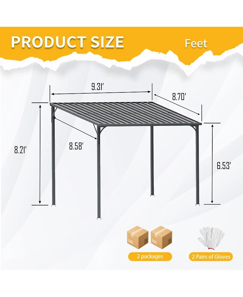 Streamdale Furniture 8 x 10 Metal Wall-Mounted Pergola with Waterproof Inclined Roof