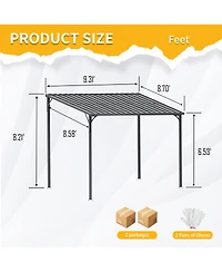 Streamdale Furniture 8 x 10 Metal Wall-Mounted Pergola with Waterproof Inclined Roof