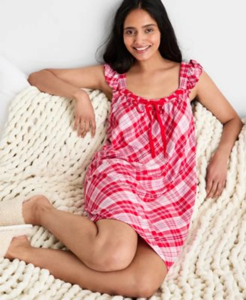 State Of Day Womens Flannel Chemise Boxed Sherpa Slippers Macys Exclusive