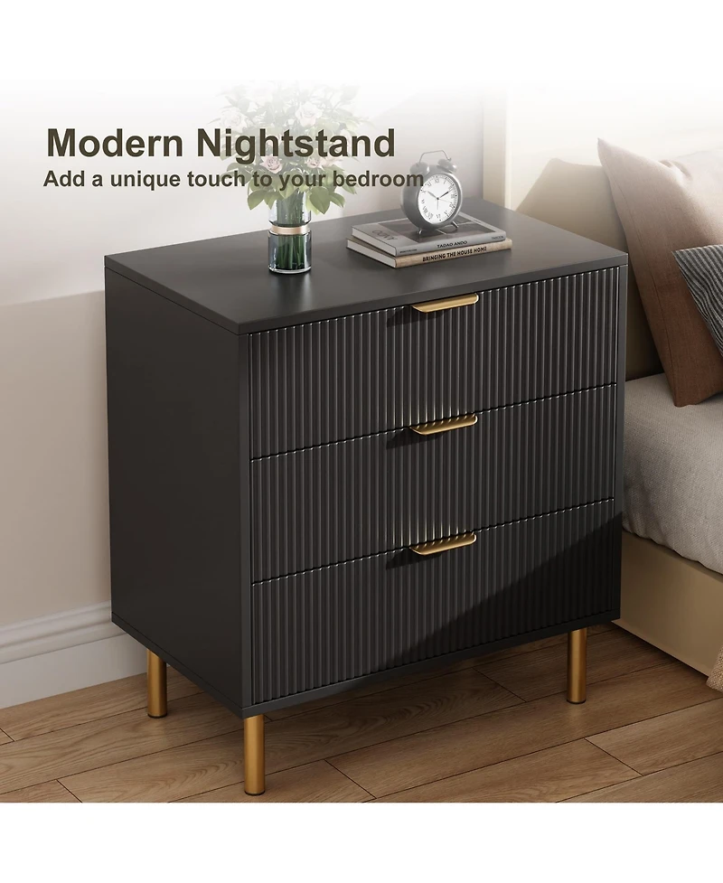 homfan Dresser for Bedroom, 3 Drawer with Handles,Wood Storage Cabinet Organizer Hallway, Entryway, Living Room