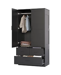gaomon Freestanding Wardrobe Closet with Hanging Rod and 3 Drawers, 70" Tall Wooden Storage Cabinet for Bedroom