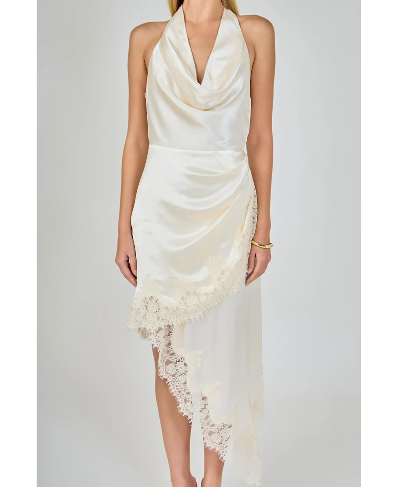 endless rose Women's Satin Lace Asymmetrical