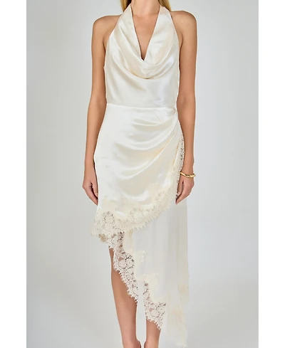 endless rose Women's Satin Lace Asymmetrical