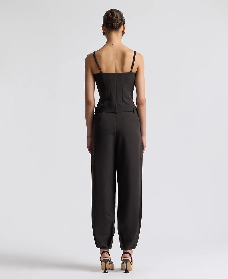 Avec Les Filles Women's Square Neck Belted Jumpsuit