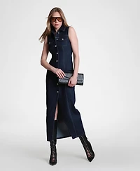 Avec Les Filles Women's Sleeveless Collared Mixed Media Maxi Dress