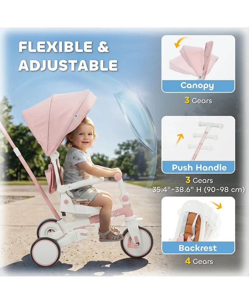 Qaba 7 In 1 Tricycle Stroller For Toddler With Adjustable Push Handle