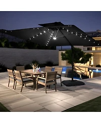 Pellebant Outdoor Patio 9x11FT Aluminum Double Canopy Solar Lights Cantilever Umbrella with Base