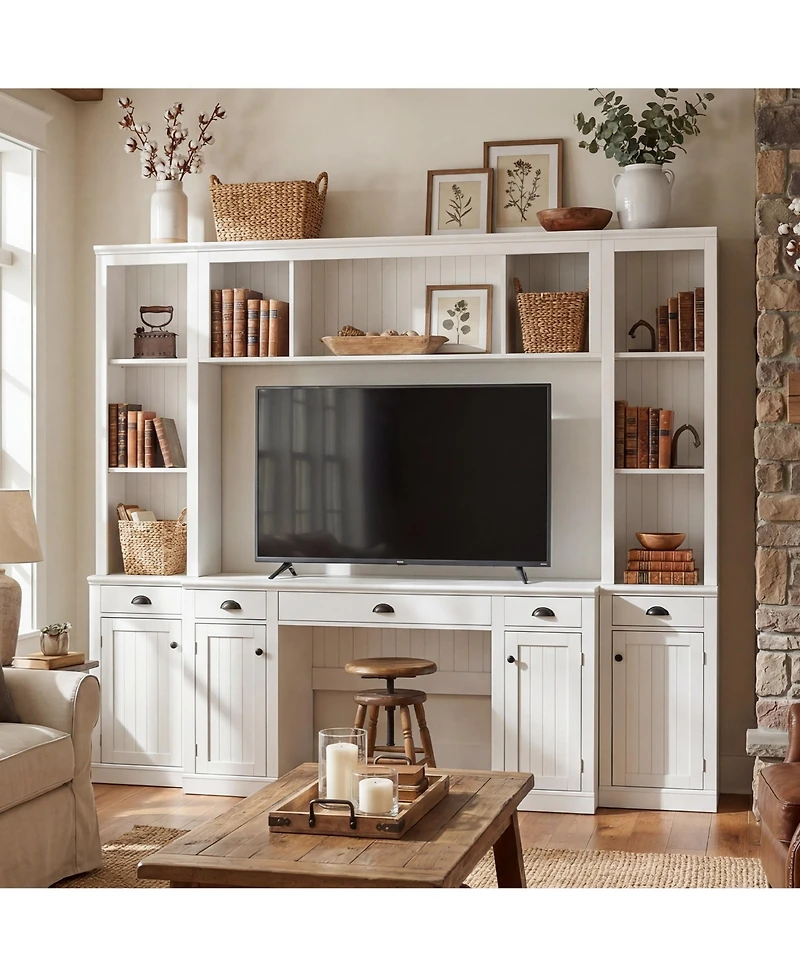 Homsee 88 Inch White L-Shaped Desk with Bookshelf - Office Desk and Storage Cabinet Combo | Anti-Tip Hardware Included