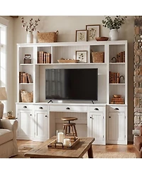 Homsee 88 Inch White L-Shaped Desk with Bookshelf - Office Desk and Storage Cabinet Combo | Anti-Tip Hardware Included