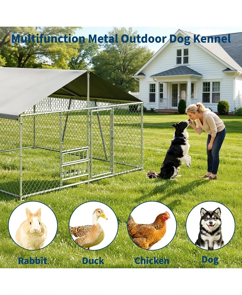 Gaomon Heavy Duty Outdoor Dog Kennel - Secure Metal Wire Enclosure with Waterproof Roof, Lockable Door, for Large Dogs, Backyard or Farm