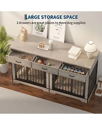 Gaomon Extra Large Double Dog Crate Furniture for 2 Medium Large Dogs Wooden Kennel End Table Tv Stand Chew Resistant with 3 Storage Drawers