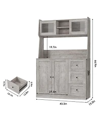 homfan 67inch Farmhouse Pantry Cabinet with Microwave Shelf, Kitchen Hutch Storage Cabinet, 3 Drawers and Glass Doors, Coffee Bar Station