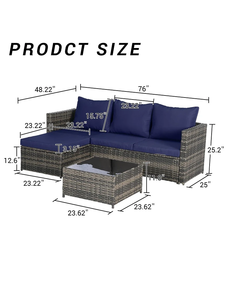 Asagikoiai 2 Piece L Shaped Wicker Outdoor Patio Conversation Sofa Set with Cushions