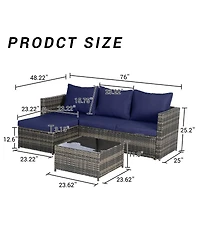 Asagikoiai 2 Piece L Shaped Wicker Outdoor Patio Conversation Sofa Set with Cushions