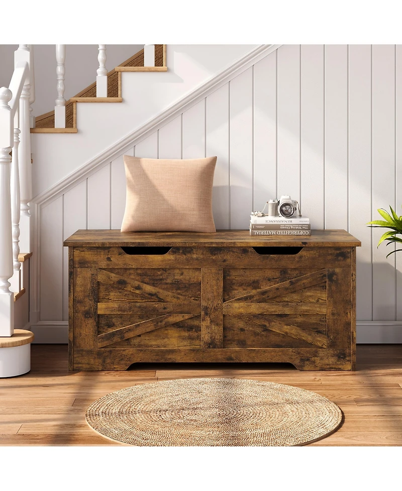homfan Farmhouse Storage Bench with Safety Hinge