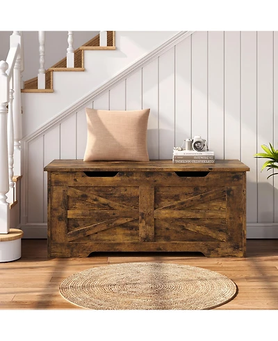 homfan Farmhouse Storage Bench with Safety Hinge