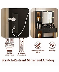 homfan Vanity Desk With Mirror Lights Dressing Table Adjustable Bulbs Outlets and Usb Ports Mdf Top Metal Leg Storage Drawers & Cabinets