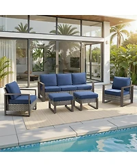Pocassy 5 Pieces Outdoor Furniture-High Back Wicker Couch Patio Chairs Set of 2 with Comfy Cushions Ottomans Furniture