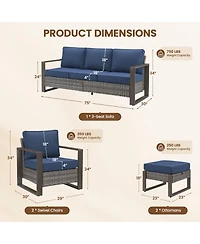 Pocassy 5 Pieces Outdoor Furniture-High Back Wicker Couch Patio Chairs Set of 2 with Comfy Cushions Ottomans Furniture