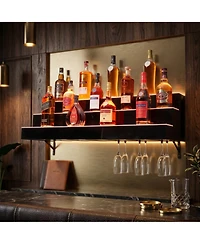 homfan 30 Inch Acrylic Wine Cabinet, 3-Tier Wall Mounted Led Liquor Display Shelf with Remote and App, Illuminated Wine Storage Organizer for Home Bar