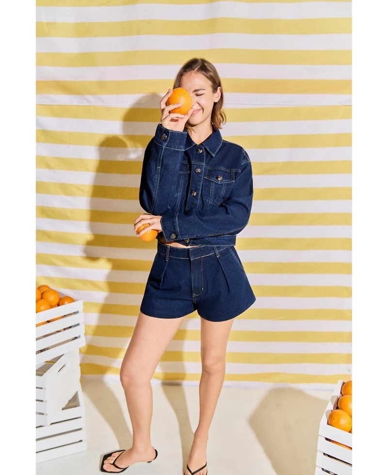 English Factory Women's Drop Shoulder Cropped Denim Jacket