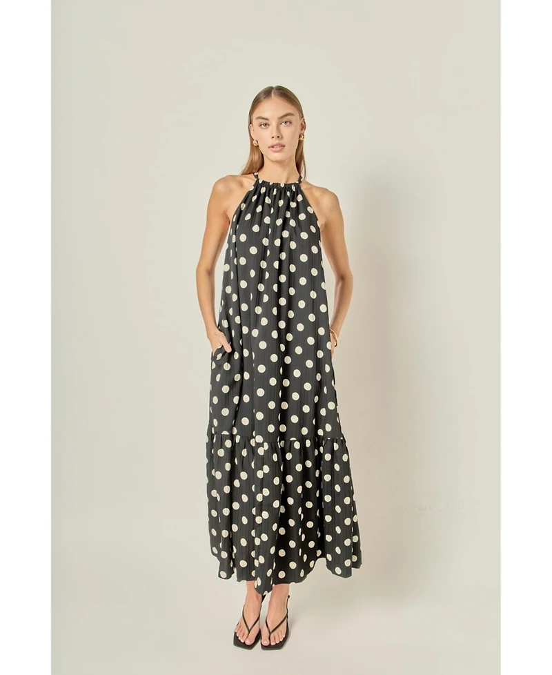 English Factory Women's Halter dot printed bow tie maxi dress