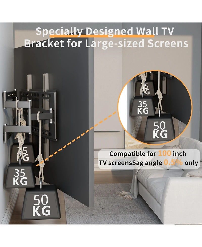 Unho Full Motion Tv Wall Mount for 55-100 Inch Tvs Heavy Duty Articulating TV Bracket Max Vesa 800x600mm 264lbs Capacity