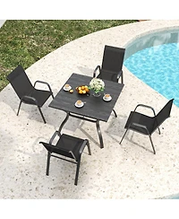 Streamdale 5-Piece Outdoor Patio Dining Set with Umbrella Hole and 4 Stacking Chairs
