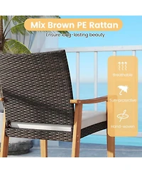 Yiortwo Patio Rattan Furniture Set Acacia Wood Bistro Chairs with Cushions